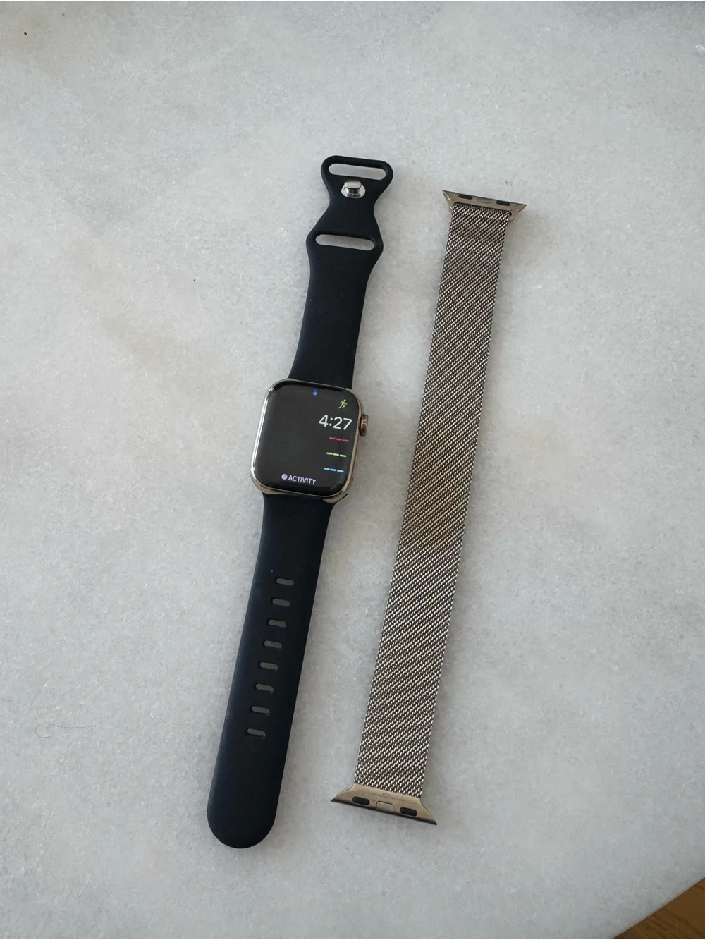 Apple Watch Series 7 Gold (41mm) Black Sport Band & Silver Mesh Milanese Loop